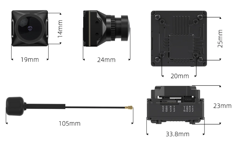 Walksnail Avatar GT Kit (Podwójne anteny 2W 140mm) - wymiary