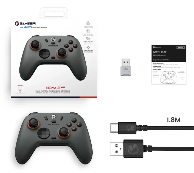 Bezprzewodowy kontroler GameSir Nova 2 Lite - szary - zawartość zestawi