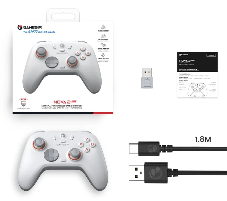 Bezprzewodowy kontroler GameSir Nova 2 Lite - biały - zawartość zestawu