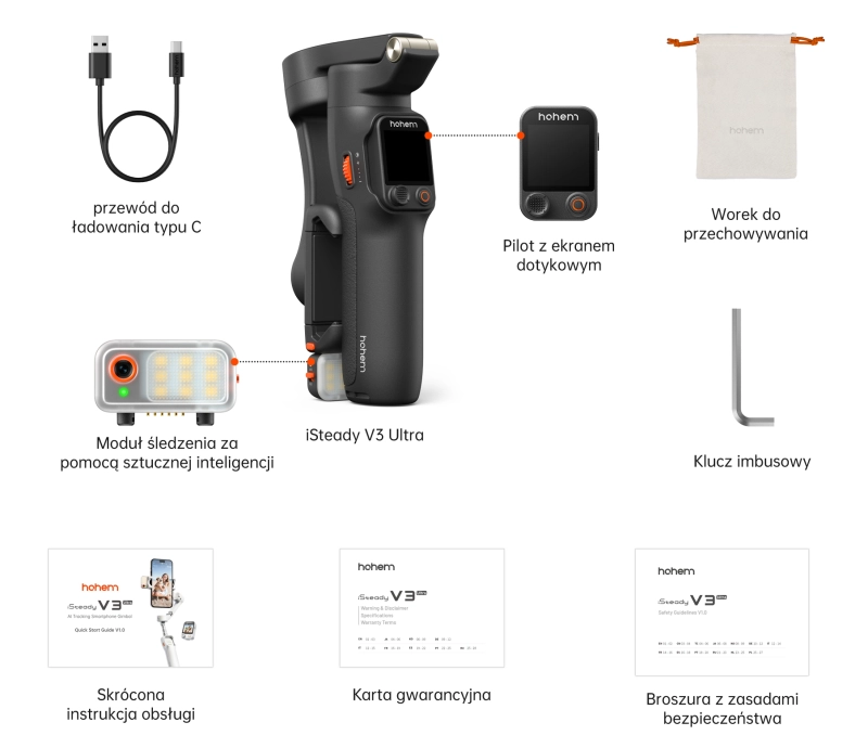 Zawartość zestawu - Hohem iSteady V3 Ultra - czarny
