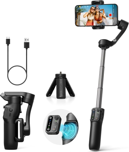 Czarny hohem iSteady X3 SE Plus – 3-osiowy gimbal do telefonu z odłączanym pilotem Bluetooth i wysuwaną rączką.