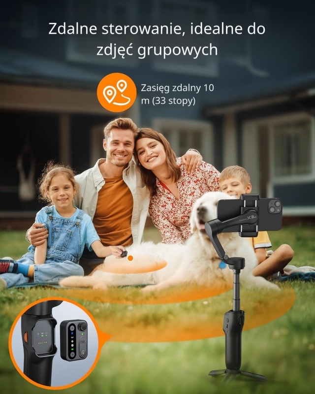 Hohem iSteady X3 SE Plus – przenośny gimbal do iPhone’a i Androida, zdalne sterowanie pilotem i czas pracy do 11 godzin.