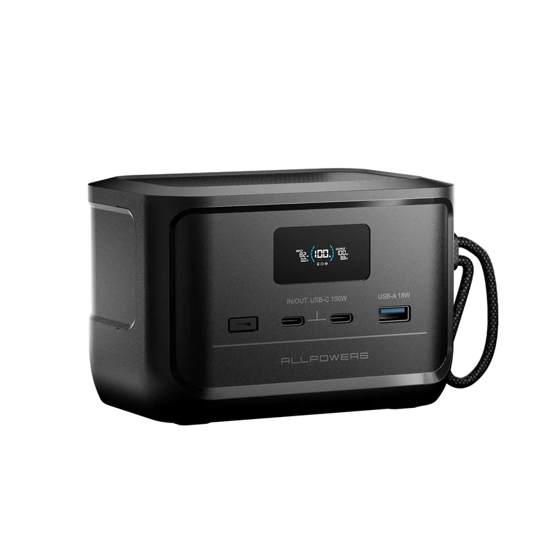 Kompaktowa mini elektrownia ALLPOWERS P100 99Wh z podwójnym USB-C 100W i USB-A 18W, idealna na kemping.