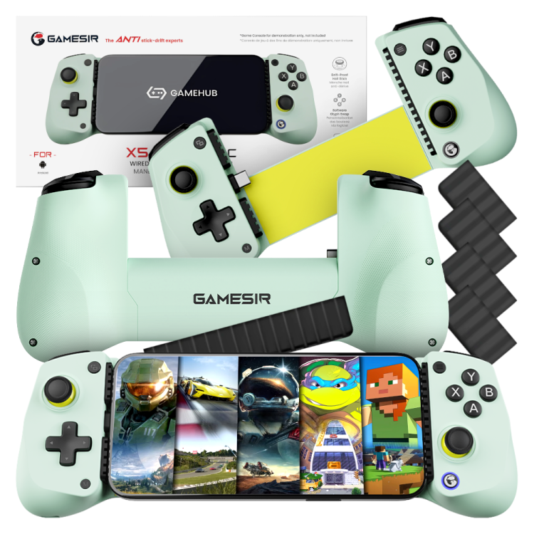 Kontroler mobilny GameSir X5 Lite USB-C wasabi – zielony kontroler z pudełkiem i akcesoriami