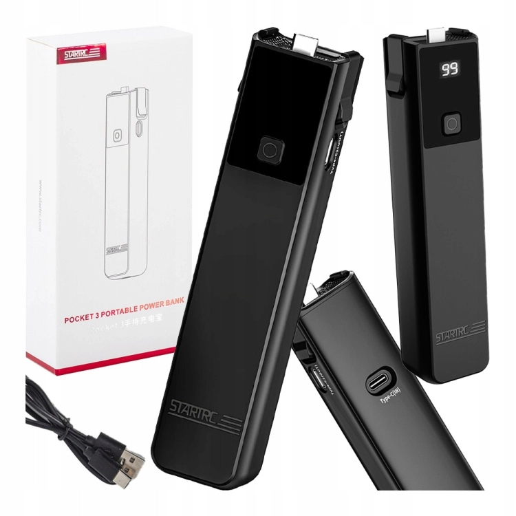 STARTRC Grip Power Bank 6000 mAh – akcesorium do DJI Pocket 3 z szybkim ładowaniem PD 20 W i czytelnym ekranem LCD.