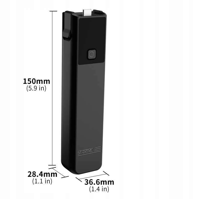 STARTRC 6000 mAh do DJI Pocket 3 – zbliżenie portu USB-C, wskaźnika LCD i antypoślizgowej faktury chwytu.