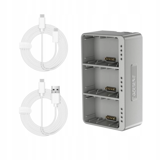 STARTRC Portable Battery Charging Hub – zbliżenie na trzy gniazda baterii DJI Mini i czterostopniowy wskaźnik LED.