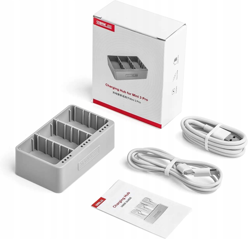 Kompaktowy hub ładowania DJI Mini (9,5×5,5×3 cm) – lekka konstrukcja 61 g do wygodnego transportu w torbie na drona.