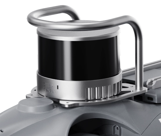 Helios 5515 LiDAR generuje gęstą chmurę punktów 3D dla SLAM i precyzyjnego unikania przeszkód w robotach Unitree.