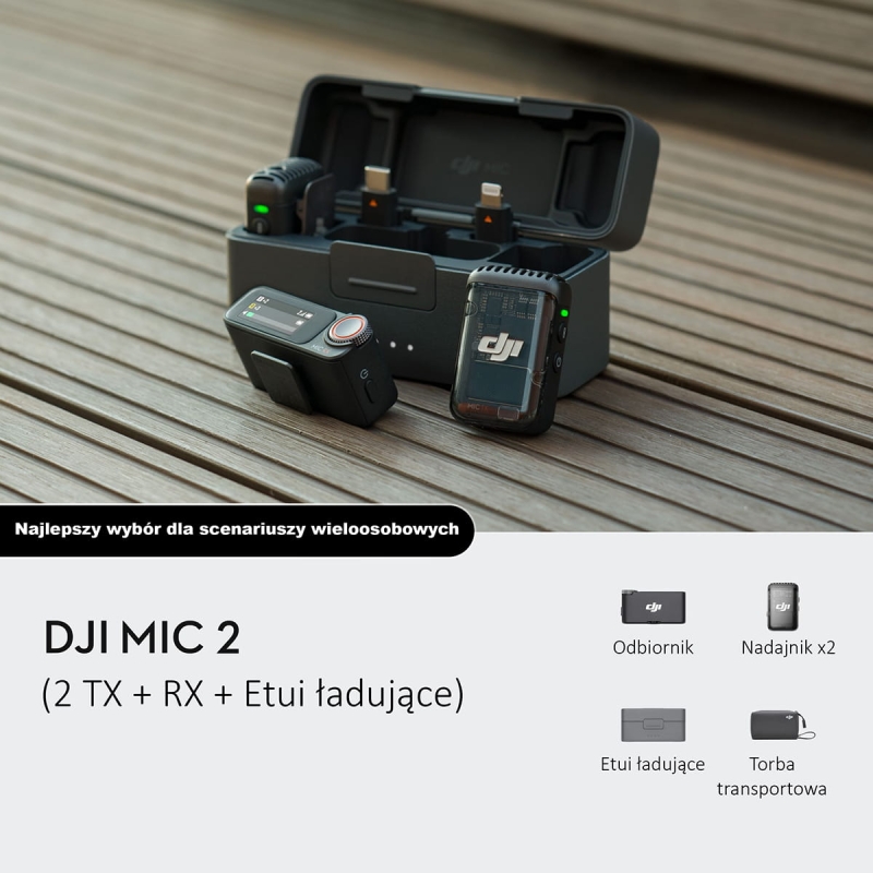 System mikrofonów bezprzewodowych DJI Mic 2 (2 TX + 1 RX)