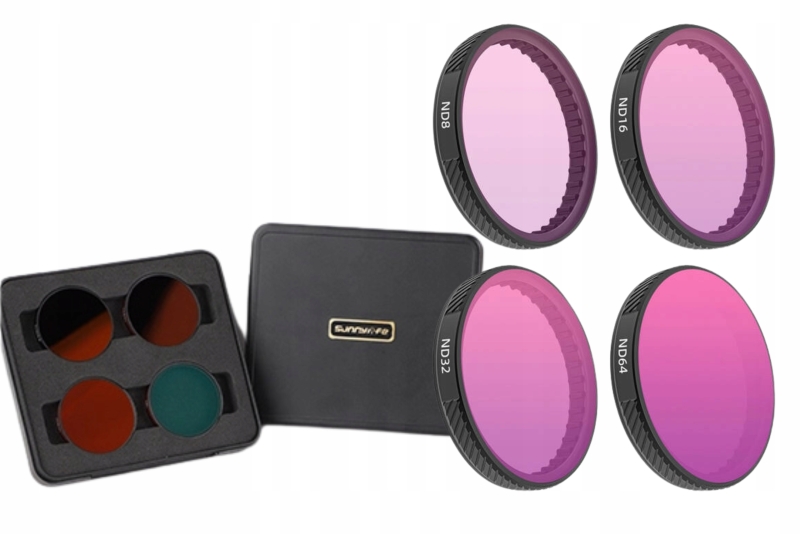 Sunnylife ND8, ND16, ND32, ND64 – komplet filtrów do DJI Action 5 Pro/4/3 dla płynnego motion blur i bogatszych kolorów.