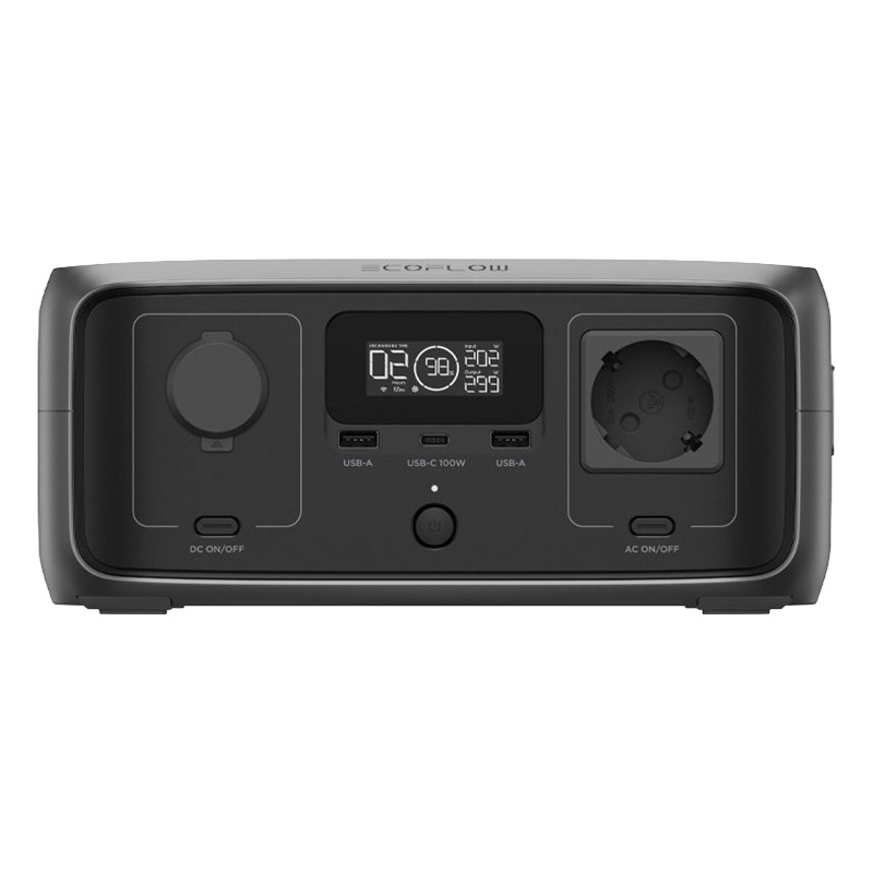 Przenośna stacja RIVER 3 UPS na biwaku z podłączonym oświetleniem