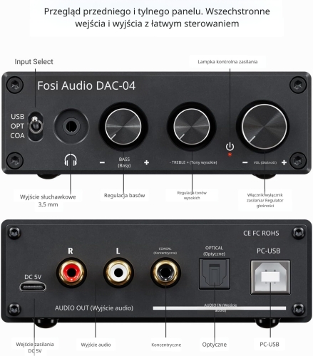 Wzmacniacz słuchawkowy Fosi Audio Q4 z regulacją Bass i Treble