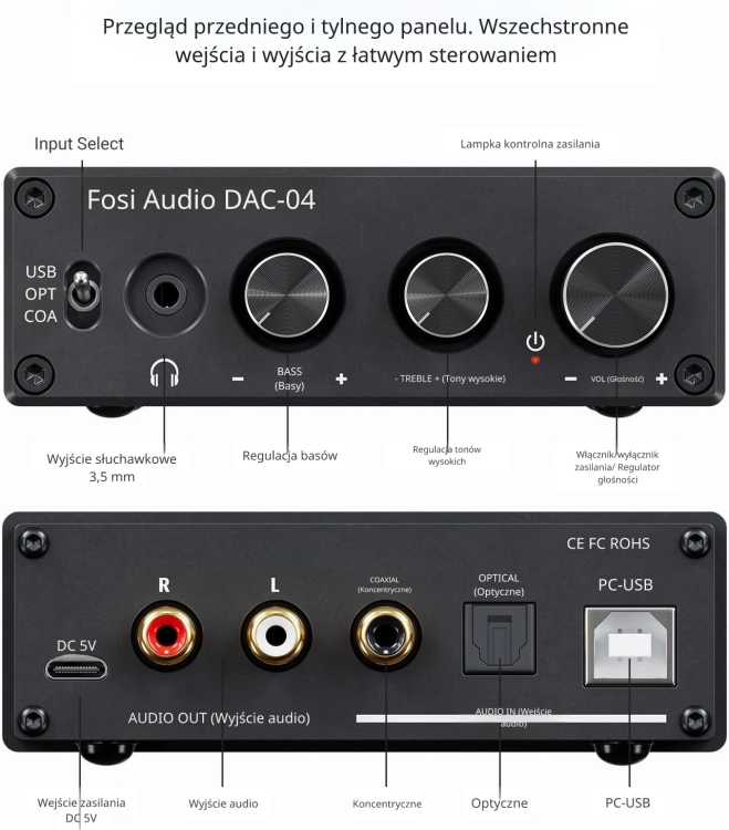 Wzmacniacz słuchawkowy Fosi Audio Q4 z regulacją Bass i Treble