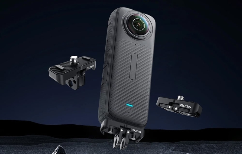 Telesin do Insta360 X4 – lekki uchwyt 15 g z silikonową amortyzacją drgań.