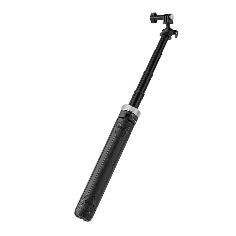 Selfie stick Telesin 2-w-1 do kamer sportowych — monopod i statyw z trzema nóżkami.