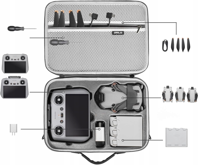 Case STARTRC do DJI Mini 4 Pro — rączka i pasek na ramię dla wygodnego transportu.