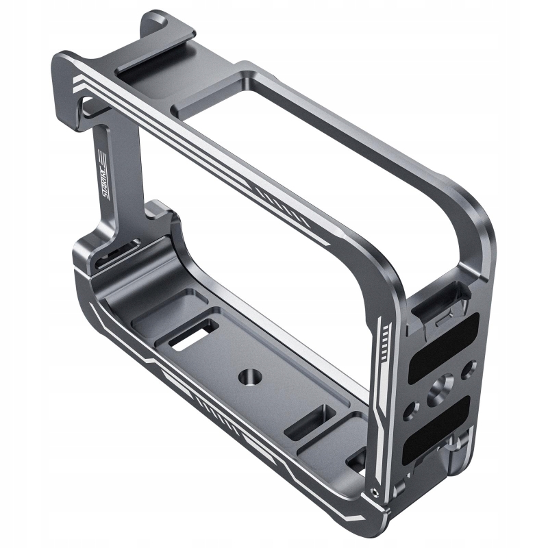 Klatka do DJI Osmo 360 — montaż mikrofonu i lampy na zimnej stopce.