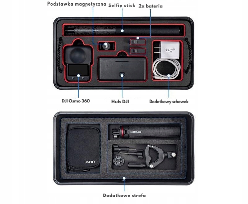 Kufer do DJI Osmo 360 — dwie warstwy, szybki dostęp do sprzętu w terenie.