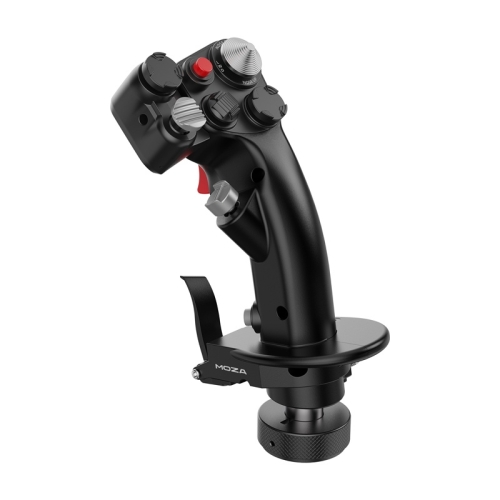 Drążek sterowy Flightstick MOZA MH16 z lotniczego stopu aluminium na tle symulatora