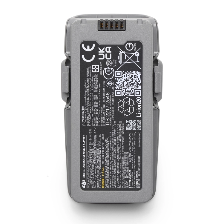 Akumulator DJI Neo 2 od spodu, etykieta z oznaczeniem CE