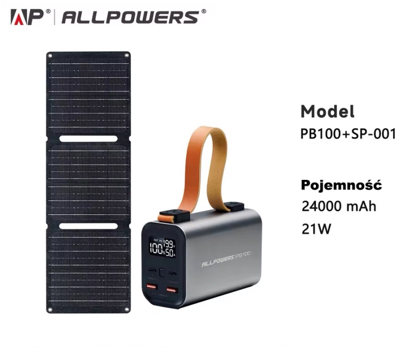 Zestaw ALLPOWERS PB100 100W z panelem solarnym SP001 21W na biwaku