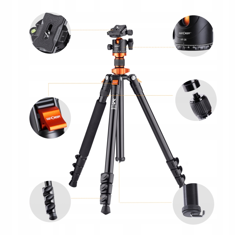 System blokady nóg Flip-Lock w statywie K&F Concept zapewnia szybkie rozkładanie.