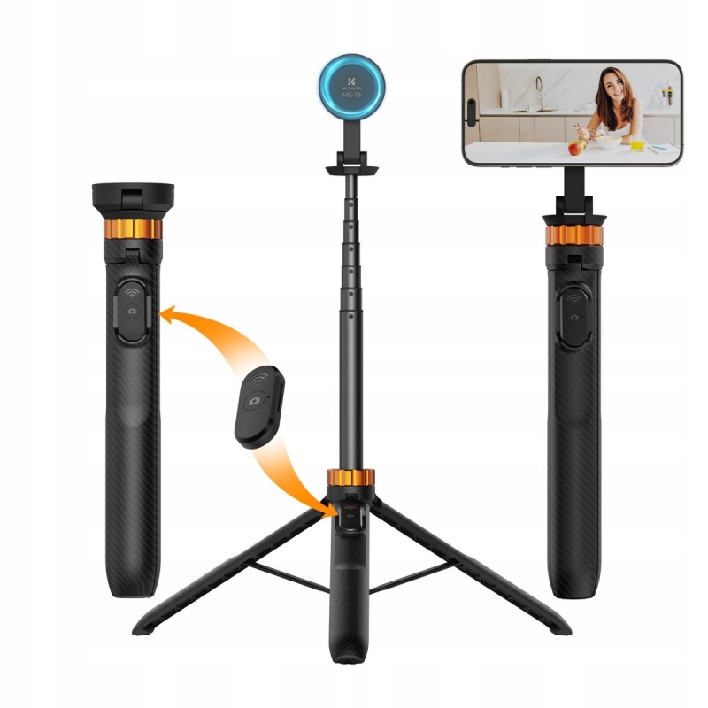 Selfie stick K&F Concept rozłożony do pełnej długości 162 cm dla szerokich kadrów.