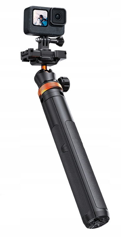 Statyw selfie stick K&F Concept 158cm z zamontowanym smartfonem do nagrywania vlogów.