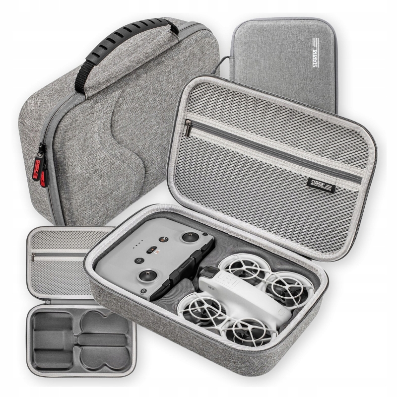 Wnętrze etui z idealnie wyciętą pianką na drona DJI Neo i kontroler RC-N3.