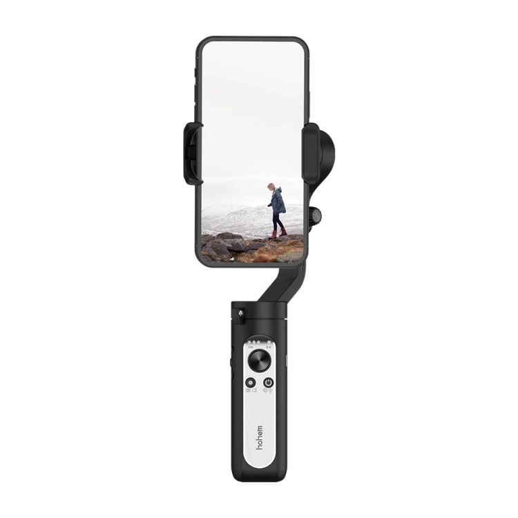 Gimbal Hohem iSteady X2 czarny ze smartfonem w pionie, widok z przodu