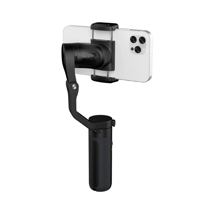 Gimbal Hohem iSteady X2 czarny ze smartfonem, widok z tyłu na aparat telefonu