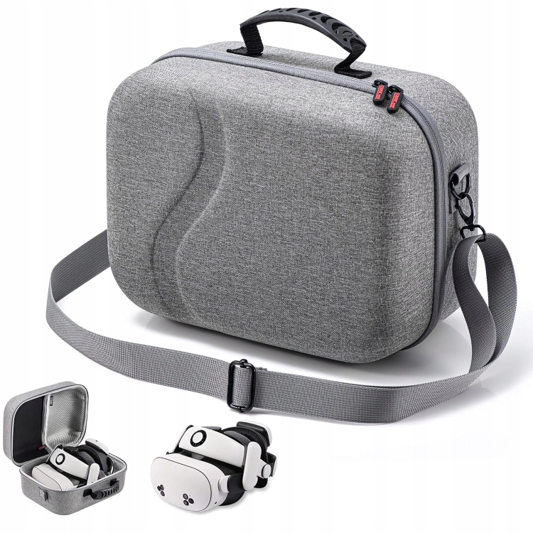 Wnętrze dużej torby mieszczące gogle VR z zamontowanym paskiem BOBOVR S3 Pro.