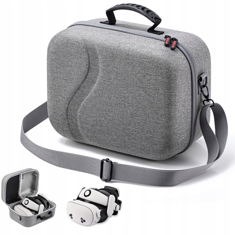 Wnętrze dużej torby mieszczące gogle VR z zamontowanym paskiem BOBOVR S3 Pro.