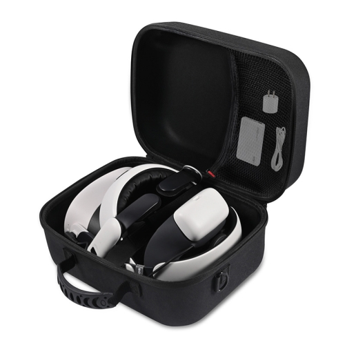 Wnętrze dużej torby mieszczące gogle VR z zamontowanym paskiem BOBOVR S3 Pro.