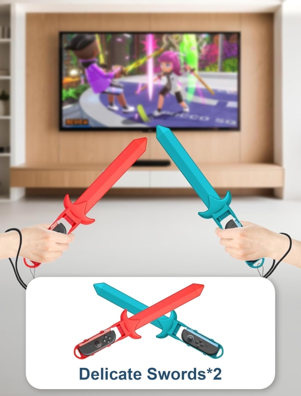 Rakiety tenisowe z uchwytem na Joy-Con do gier ruchowych.