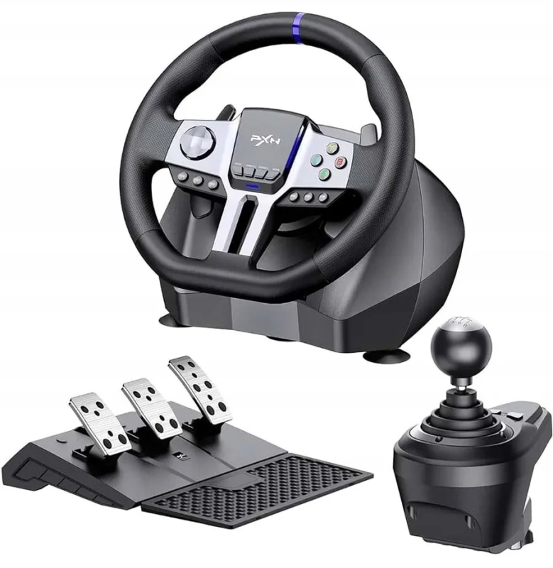 PXN V9 Gen2 — kierownica 270°/900°, enkoder 16-bit, pedały Hall, skrzynia 6+R, RGB (PC/PS4/Xbox/Switch)