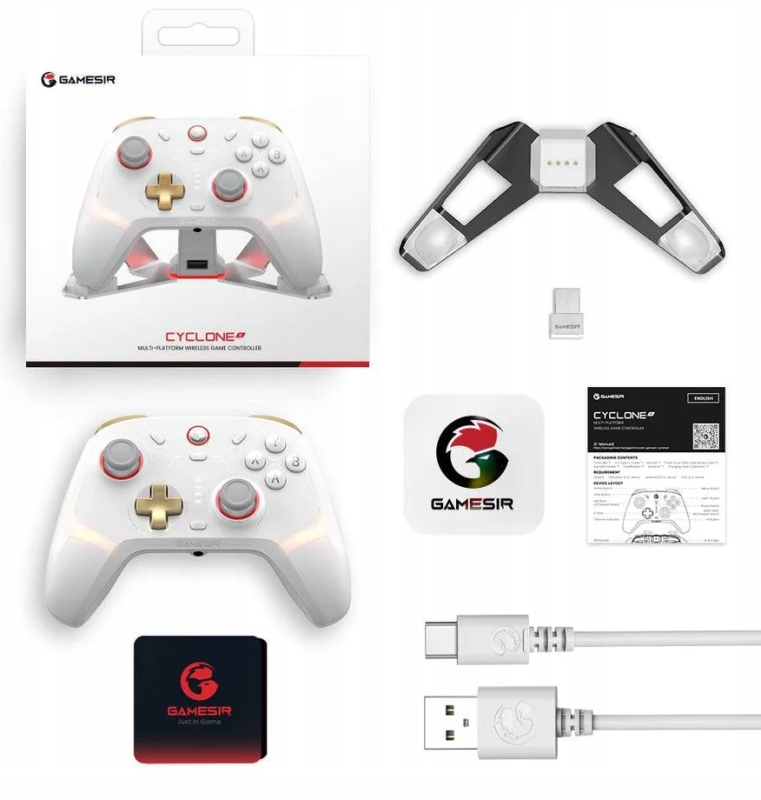 Zestaw akcesoriów do gamepada GameSir Cyclone 2 z donglem i kablem.