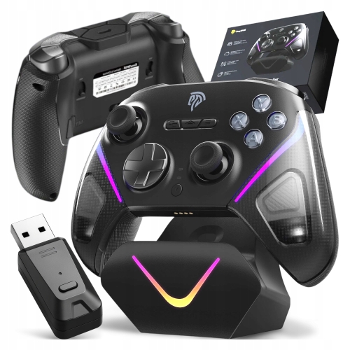 Oświetlenie RGB wokół mechanicznych przycisków ABXY pada gamingowego.