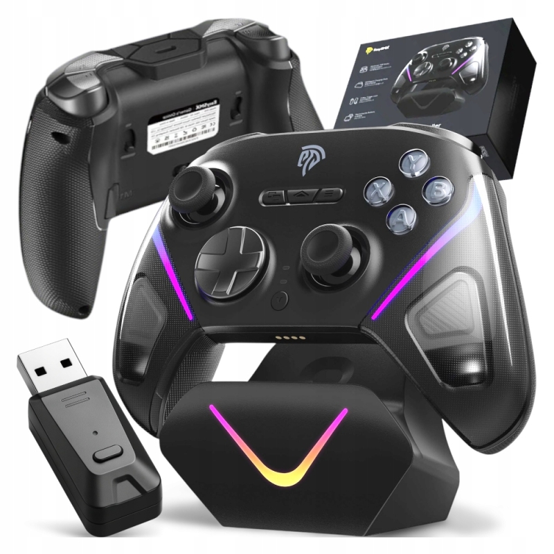 Oświetlenie RGB wokół mechanicznych przycisków ABXY pada gamingowego.