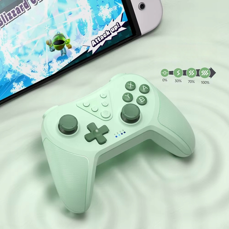 Zielony bezprzewodowy kontroler EasySMX T37 dedykowany do konsol Nintendo Switch i PC.