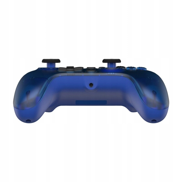 Złącze USB-C i przycisk wyciszania mikrofonu na górnej krawędzi niebieskiego pada GameSir.
