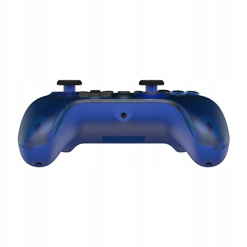 Złącze USB-C i przycisk wyciszania mikrofonu na górnej krawędzi niebieskiego pada GameSir.