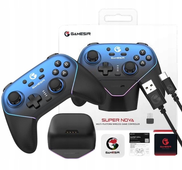 Ikony łączności informujące o wsparciu Bluetooth i USB-C w padzie GameSir Super Nova.