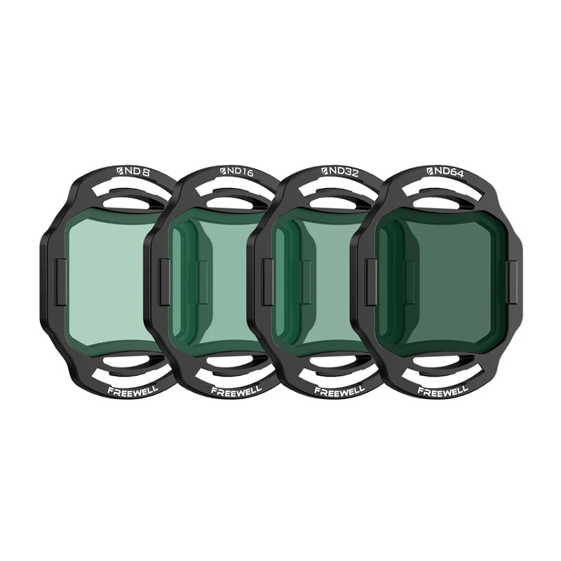 Zestaw czterech profesjonalnych filtrów szarych Freewell do kamery DJI O4 Air Unit Pro.
