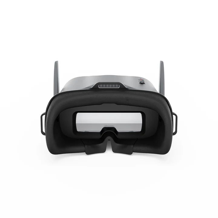 Schemat budowy gogli FPV VR04 HD pokazujący rozmieszczenie przycisków i slotów.