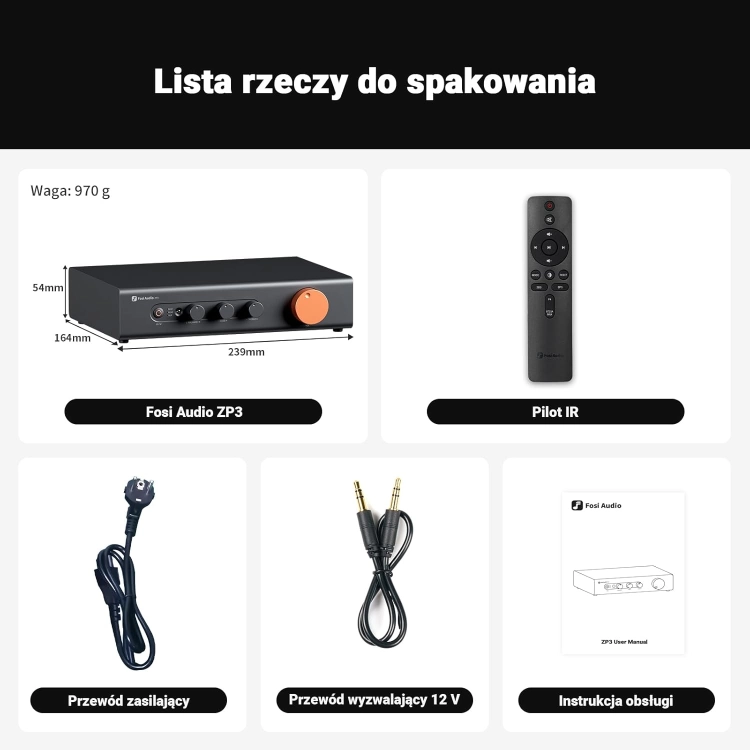 Tył obudowy złącz Fosi ZP3: dwa wejścia RCA, zbalansowane XLR oraz wyjście na subwoofer.