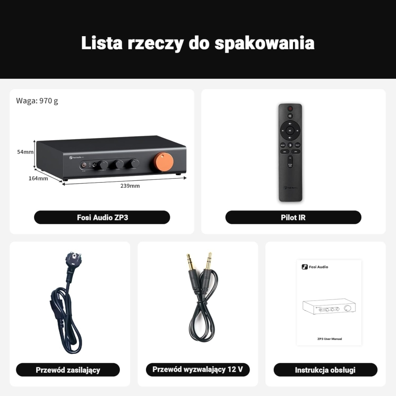 Tył obudowy złącz Fosi ZP3: dwa wejścia RCA, zbalansowane XLR oraz wyjście na subwoofer.