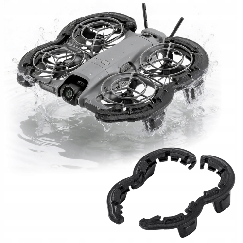Dron DJI Neo 2 unoszący się stabilnie na wodzie dzięki pływakom STARTRC z pianki EVA.