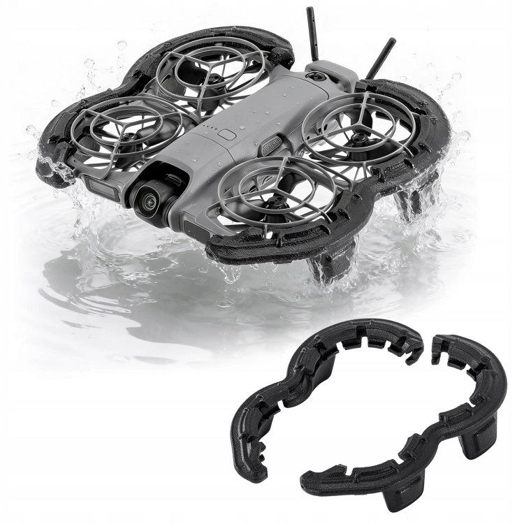 Dron DJI Neo 2 unoszący się stabilnie na wodzie dzięki pływakom STARTRC z pianki EVA.